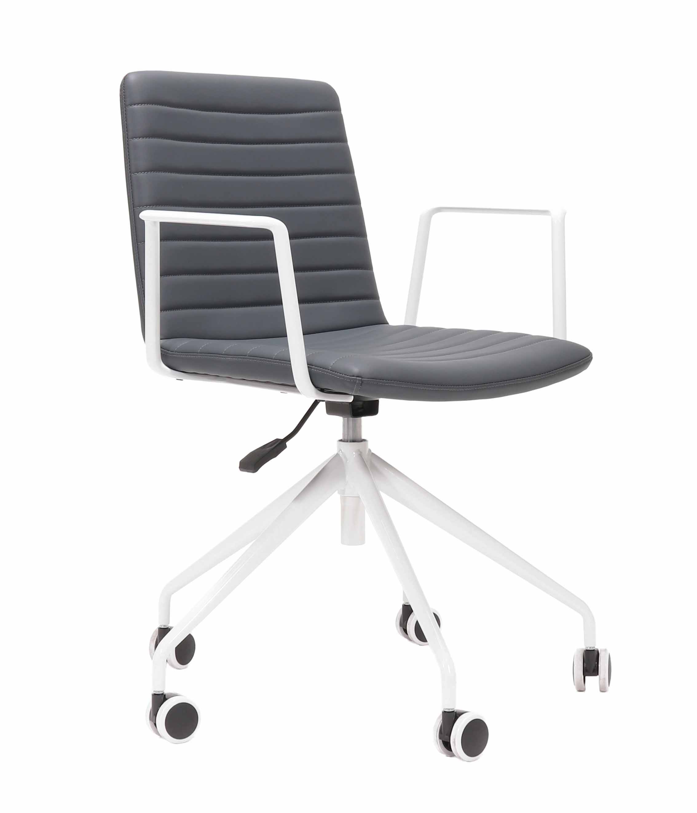 Pixel 5 Star Swivel Chair - With Arms - Navy PU - White Frame